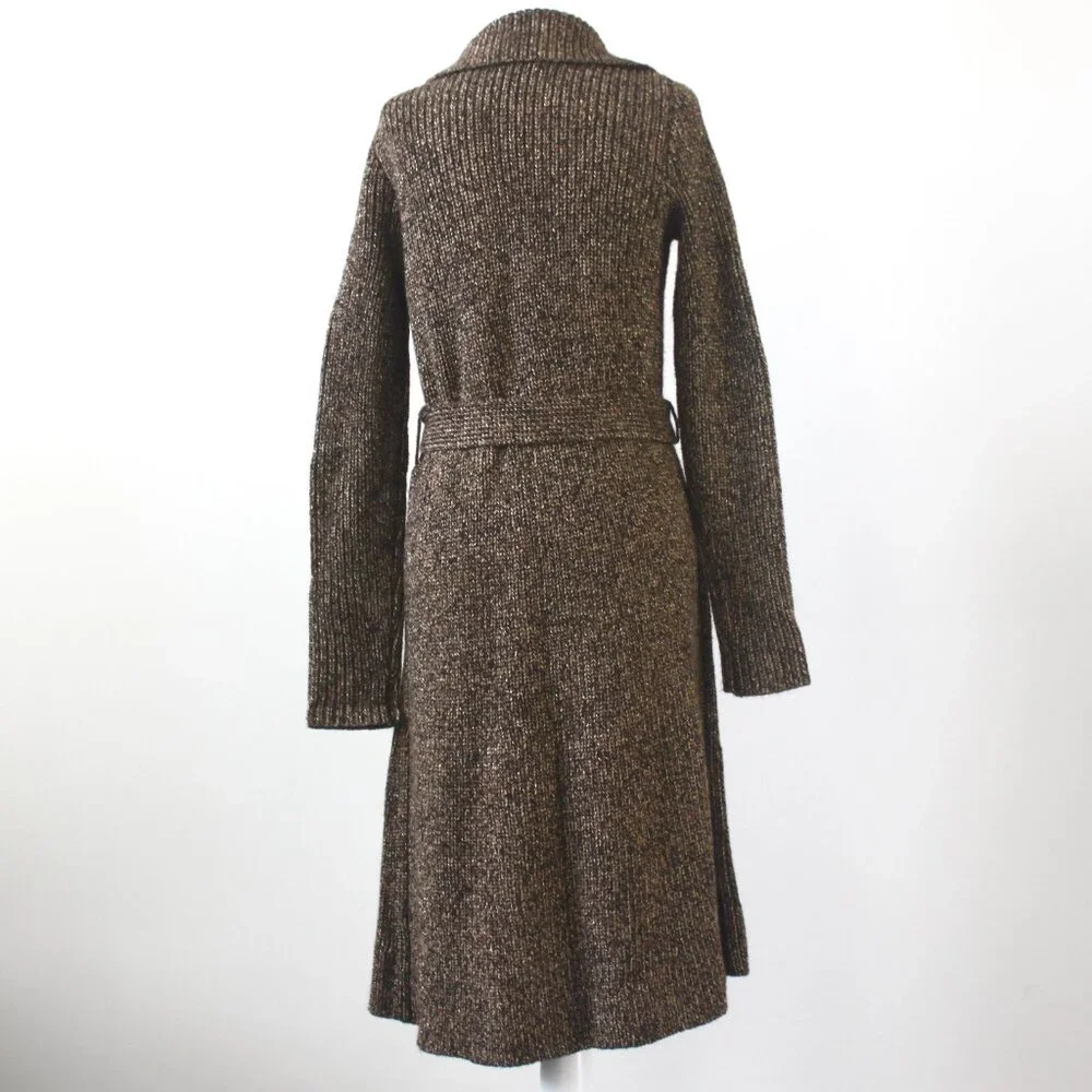 Ralph Lauren Vintage Wool Gold Brown Long Sweater Coat Tie Belt Cardigan Small - Picture 6 of 7